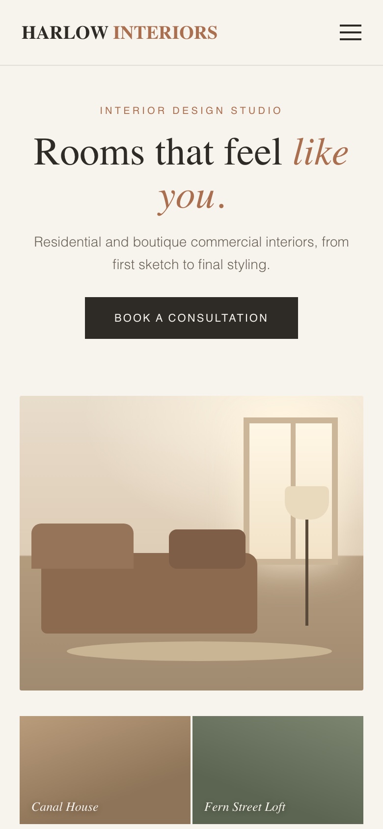 Mobile view of the same website design
